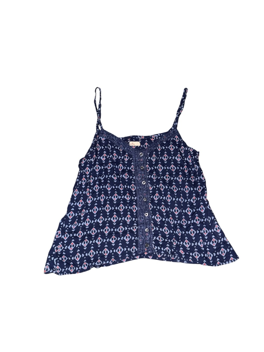 Hollister Navy Printed Button-Front Spaghetti Strap Camisole